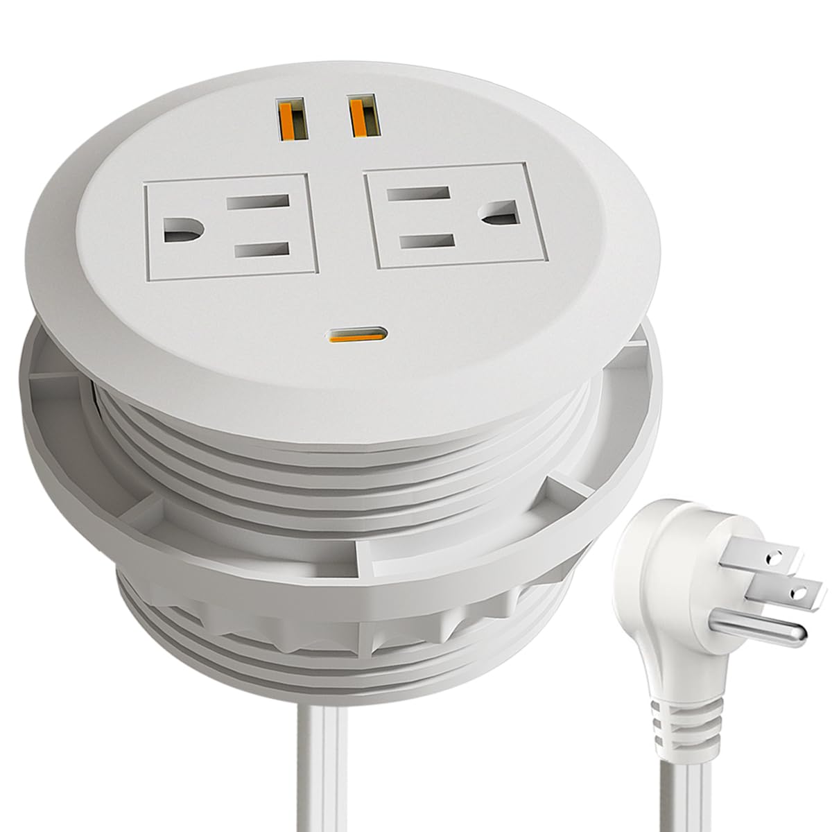 3-calowe oczko zasilania komputera, GaN 65 W, stacja szybkiego ładowania USB C, 3 porty USB, płaska wtyczka, kabel zasilający 6,5 stopy. Wbudowana listwa zasilająca