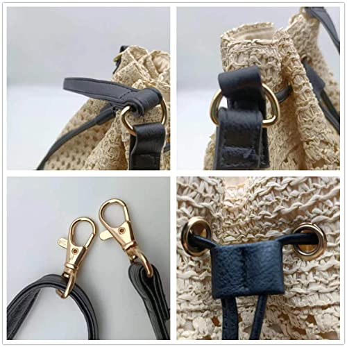 Image of Women Straw Drawstring Bucket Purse Small Tote Shoulder Handbag Hollow Out Cross-body Bag for Summer,Beach | Straw