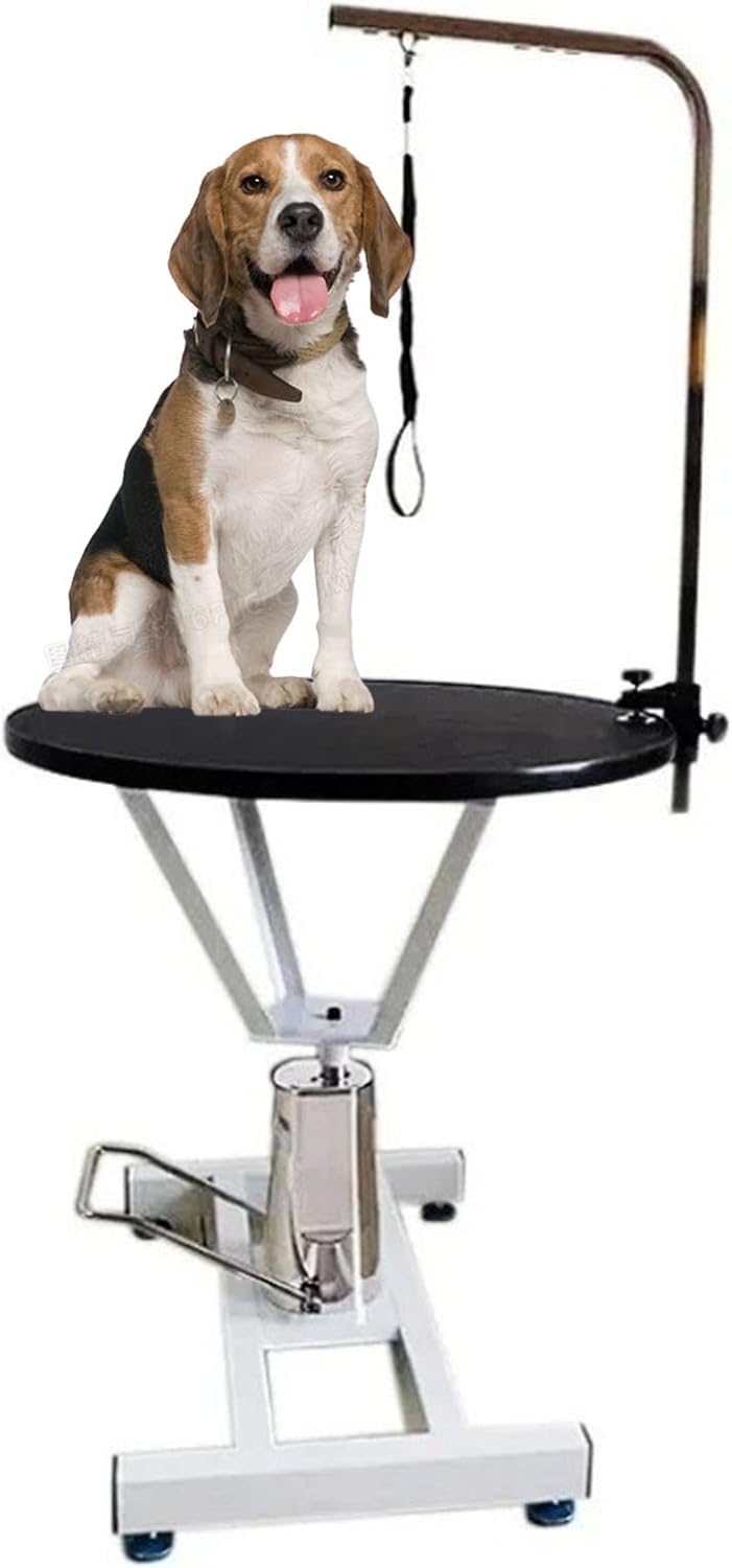 Hydraulic Pet Grooming Table,with Adjustable Overhead Arm and Noose,free Lifting,Maximum Capacity Up to 220lbs,for Dog Cat (Round)