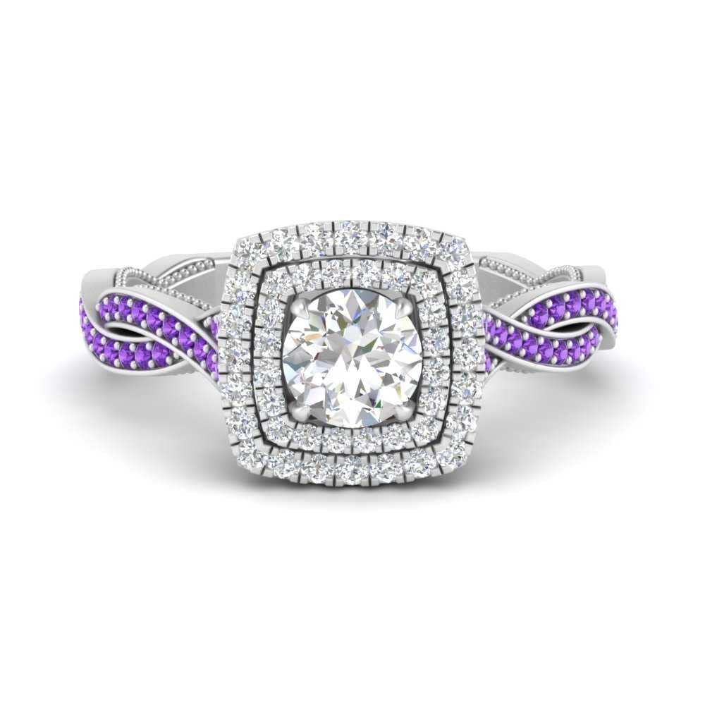 Choose Your Gemstone Double Halo Twisted Shank Engagement Ring 925 Sterling Silver Round Shape Double Halo Engagement Ring Lightweight Office Wear Everyday Gift Jewelry US Size 4 to 12