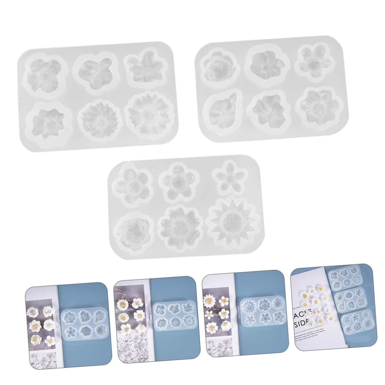 Angoily 3 Series Moldes De Silicona Para Flores De Margarita Moldes De Resina Epóxica Para Diy De Decoración De Joyería Y 3 Piezas*3