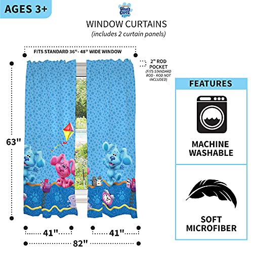 Image of Franco Kids Room Window Curtain Panels Drapes Set, 82 in x 63 in, Blues Clues
