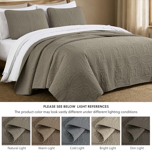 Image of Chezmoi Collection Austin 3-piece Oversized Bedspread Coverlet Set (Queen, Taupe)