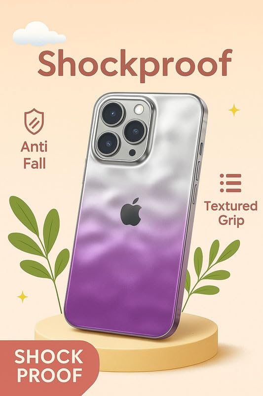 Image of COVERLY for iPhone 15 Pro Max Case - Trendy Ombre Dual Tone Lavender Aurora with Metallic Bezel | Holographic Glossy Gradient Back Cover | Shockproof Slim Fit Soft Silicone | Designer Case for Girls