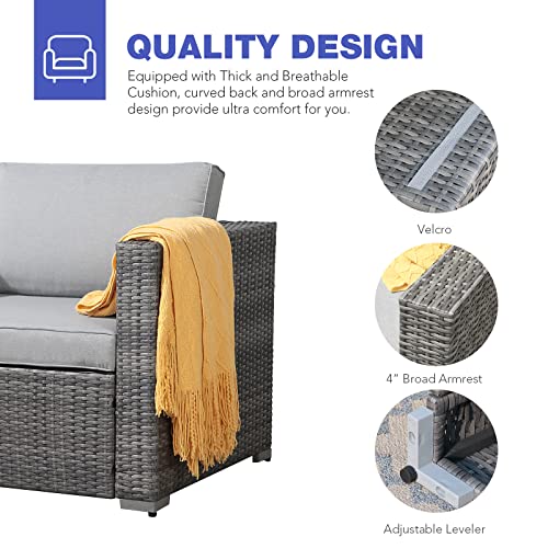 Patiorama 8 Piece Patio Furniture Set, Outdoor Sectional Sofa, All-Weather Grey Pe Wicker Rattan Conversation Set W/Ottoman, Patio Sofa, Outdoor Couch Garden Backyard Furniture Set(Light Grey Cushion) #TOP3