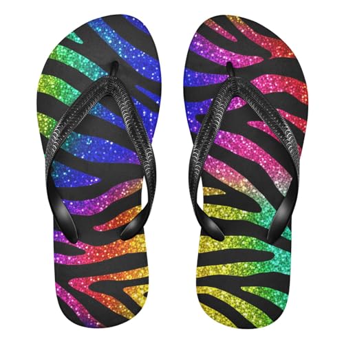 Rainbow Glitter Zebra Stripe Flip Flop Beach Summer Casual Sandal for Women & Men Shower Shoes 20862058