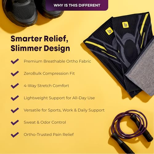 Image of betterhood Premium Knee Sleeve (1 Piece, Black, S:32-36 CM Thigh) | EasyMove Max Stability Design for Gym Squats, Sports, Day-long Use | Knee Cap Support for Women, Men with Gel Pad, Side Stabilizers for Joint Pain Relief