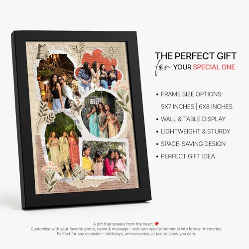 Image of Framekaari Friends Customized Photo Frame | Personalized Birthday Gift | Vintage Scrapbook Design | Custom Photo Collage | Tabletop & Wall Mount | Room & Home Decor | 16x21 cm (Design-15)