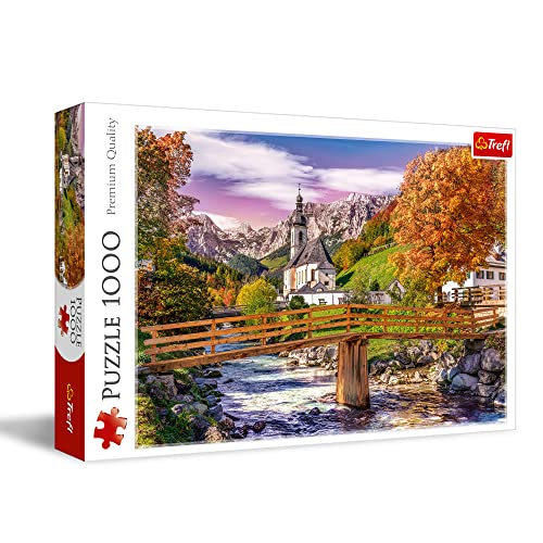 Trefl, Puzzle, Bavaria en otoño, de 1000 Piezas, Paisaje de Bavaria, Puente, Río, Iglesia, Vista a...
