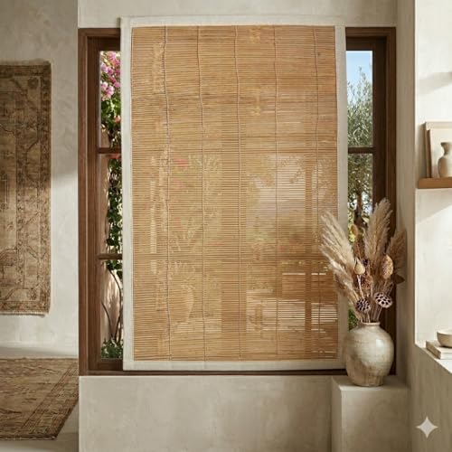 Image of Bamboo Curtains, Brown, Outdoor Rain Sun Dust Privacy Protection, Traditional Style, Rod Pocket, Light Filtering, for Window Door Balcony (3x7)