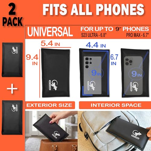 Image of Two Faraday Bags Anti-Tracking GPS RFID Signal Blocker Wallet Shielding Pouches (x2) Protective Cases for Cell Phone Car Key FOB, Data Privacy, Electronic Device Security (2 Pack - Pocket Black)