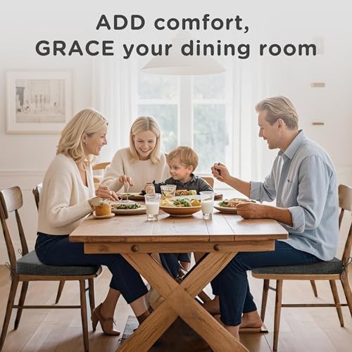Image of AddGrace Square Chair Cushions for Dining Chairs 4 Pack 16x16x2inch D Grey | Non Slip, Removable Cover with Ties, Textured Fabric, for Kitchen Dining Room Indoor, Hard Wooden Chairs, Family Gathering