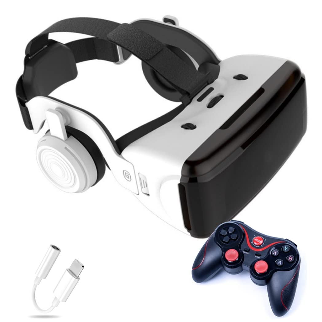 Gafas de Realidad Virtual, 3D VR Gafas con Controlador Bluetooth para Juegos Visión Panorámico VR Glasses para iPhone 13 Pro Max/13 Pro/13/12/11, para Samsung Galaxy S21, Huawei, Xiaomi