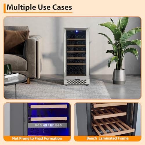 Image of 15 Inch Dual Zone Wine Cooler Refrigerator, 28 Bottle Mini Fridge, Digital Temperature Control with Lock, Freestanding Beverage Refrigerator, Glass Door, Quiet Small Wine Cellar, LED Display
