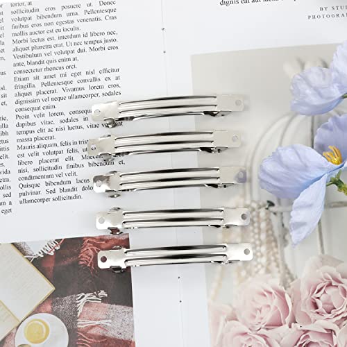 Cinaci 50 Pack 8cm/3 Inch Silver Blank DIY Metal French Barrettes Crafts Plain Base Snap Hair Clips for Bow Making Rectangle Hair Pin Clasps Ponytail Holder Accessories Bulk for Women Girls Thick Hair - Image 4