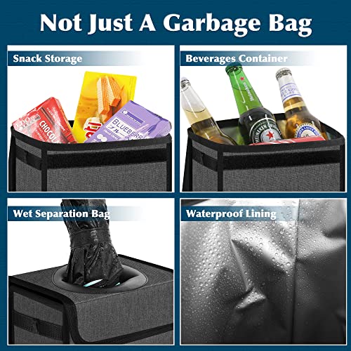 Image of Leak Proof Car Trash Bag Waterproof Garbage Can with Lid for SUV Front Seat Multipurpose Car Hanging for Headrest Collapsible and Portable with Storage Mesh Pocket, Charcoal Gray