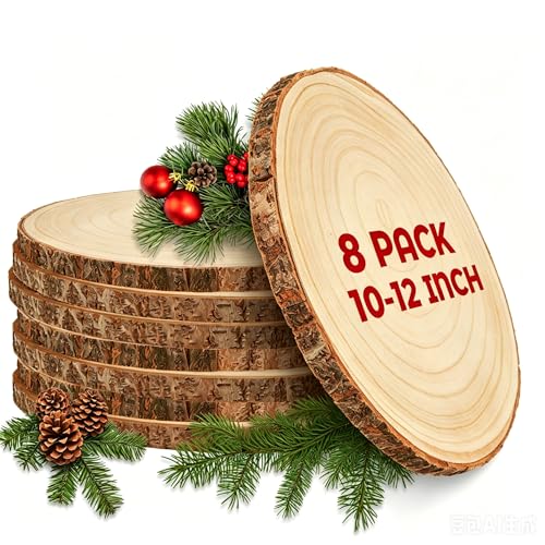 LDHHYH 8 Pack 10-12 Inch Large Wood Slices for Centerpieces Wood Rounds for Tables Decor Wood Centerpieces for Tables Rustic Wood Circles for DIY Crafts and Wedding Decor