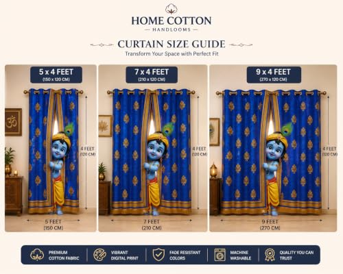 Image of Bal Krishna Digital Print Eyelet Curtain| 7Ft 1pc| Home Temple Decor