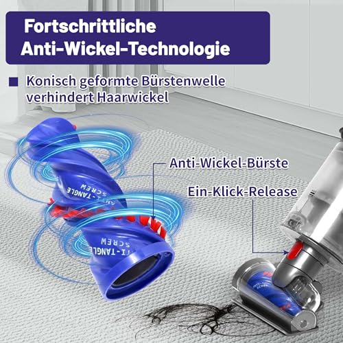 Upgrade Mini Elektrobürste für Dyson V7 V8 V10 V11 V15, Anti-Tangle Turbinendüse Aufsatz, Tierhaarbürste & Matratzenbürste, Staubsauger Zubehör Haardüse für Sofa, Auto, Polster & Teppich Reinigung