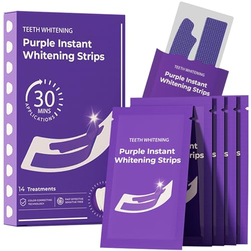 28Strips Purple Teeth Whitening Strips for Sensitive Teeth Whitener Safe Whitestrip Deep Stains Removal Tooth Whitening Enamel Safe Non-Slip Dry Strip Technology for Whiter Teeth Mint
