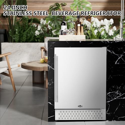 Image of Tylza Outdoor Beverage Refrigerator 24 Inch, Stainless Steel Under Counter Beverage Cooler, 190 Cans Beer Fridge Built-in and Freestanding Beverage Fridge