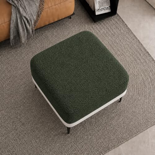 Image of Modern Upholstered Ottoman Stool | Solid Wood Base & Metal Legs | Premium Puffy Footrest Bench for Living Room, Bedroom & Lounge