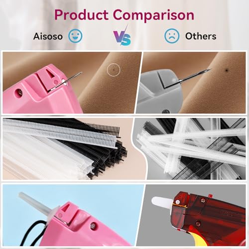 Image of AISOSO Handheld Tagging Gun for Clothes, with 3000 Fasteners, Deep Pink | Includes 0.5mm Needle Quick Clothing Fixer, 1500pcs Each in Black & White, for Securing Cuffs, Collars, Tags