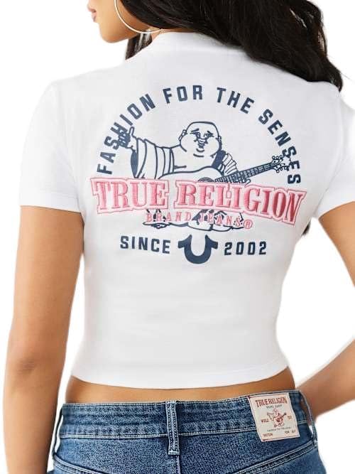 T-Shirt True Religion Blanc M vêtement femme confortable coupe branchée