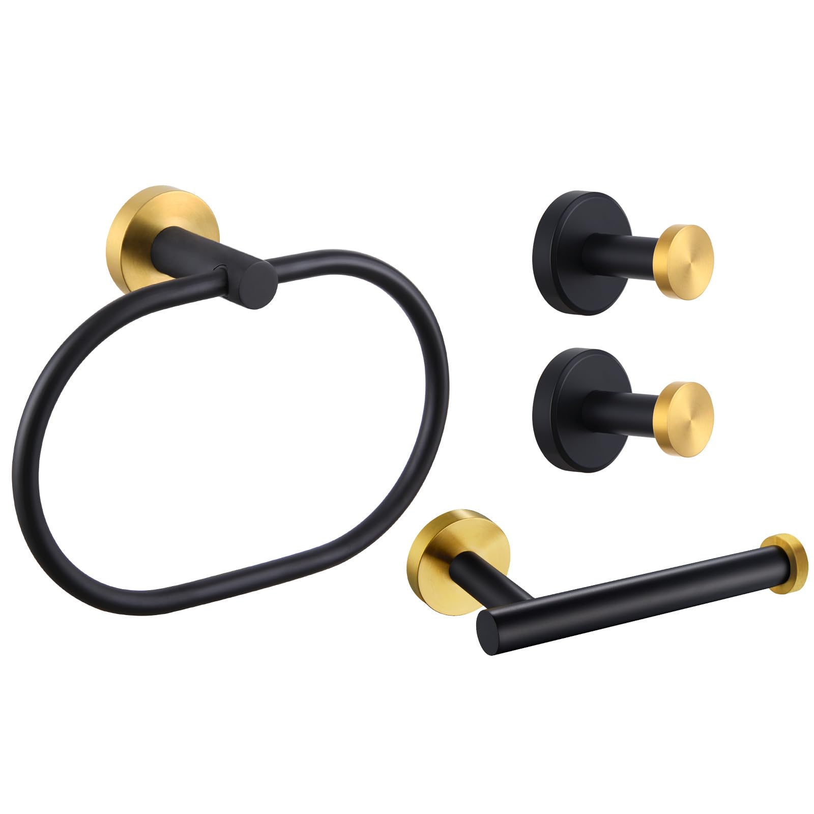 Angle Simple Swivel Towel Ring Bundle with Robe Hook 2 Pack, Toilet Paper Holder (Black & Gold)