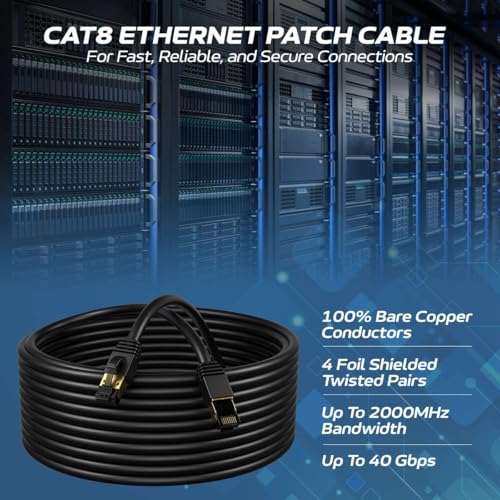 Image of Cables Direct Online Cat8 Black 2FT SFTP Ethernet Patch Cable 40Gbps 2000Mhz Connection 26AWG Shielded Copper RJ45 Connectors for Modems, Routers, Networks