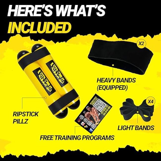 Premium RipStick Pillz, Workout Equipment for Joint Rehab, Shoulder Strength, Resistance Training, and Muscle Building, with 6 Adjustable Resistance Bands