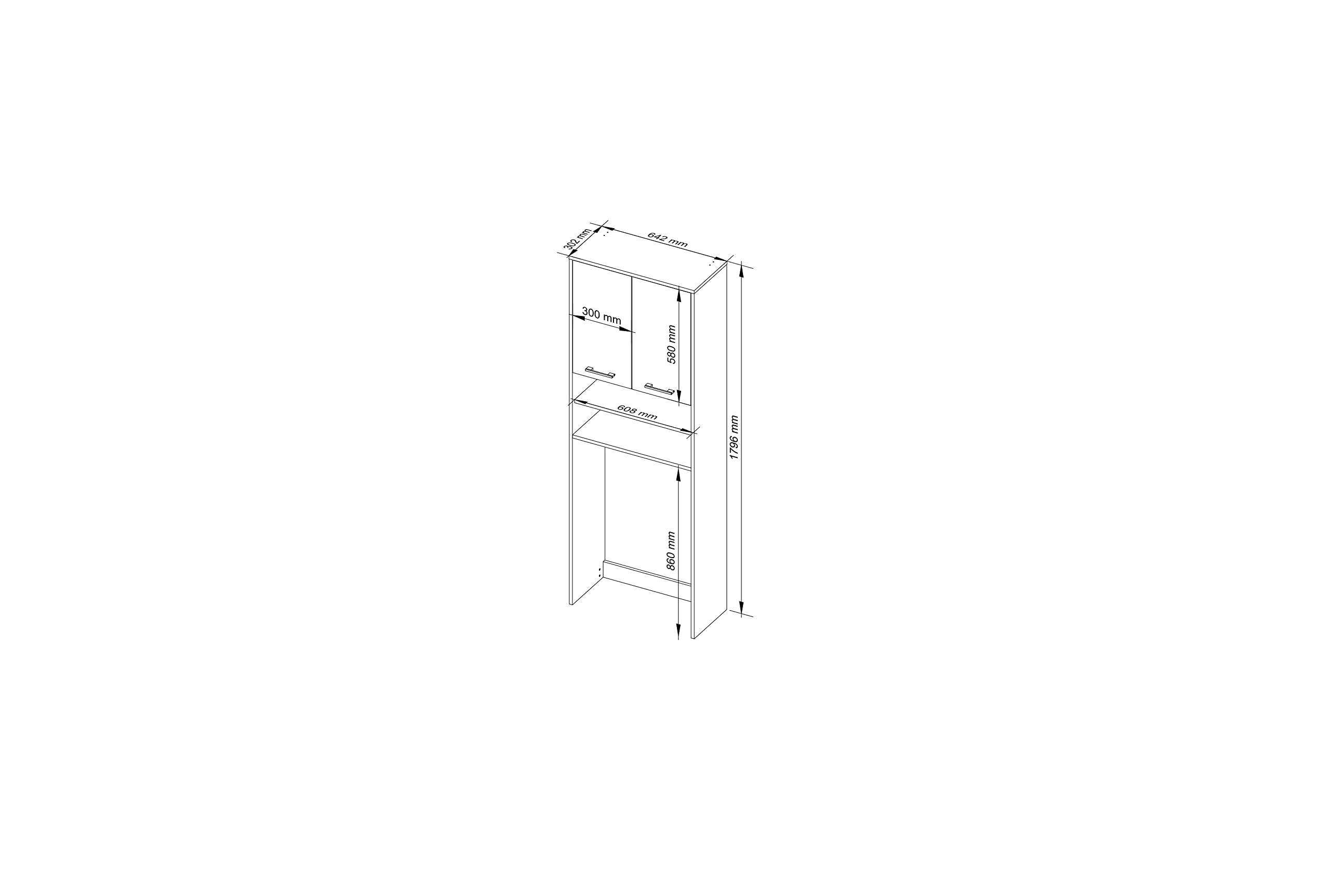 AKORD | Armadio Pensile per Lavatrice | Armadio di trasformazione con 2 ante, 2 Ripiani Aperti | Archivio per bagno | Cassettiera per lavatrice | 64x180x30 cm | Peso 30 kg | Rovere Sonoma