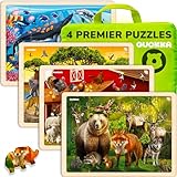 SET AUS 4 HOLZPUZZLES: 24 große Puzzleteile für 3- bis 8-Jährige mit den Maßen 11,81 x 8,66 Zoll; Diese Einlegepuzzles mit Tieren für Kleinkinder im Vorschulalter und Kinder im Alter von 6 bis 8 Jahren werden mit einer QUOKKA-Markentasche zur praktischen Aufbewahrung geliefert