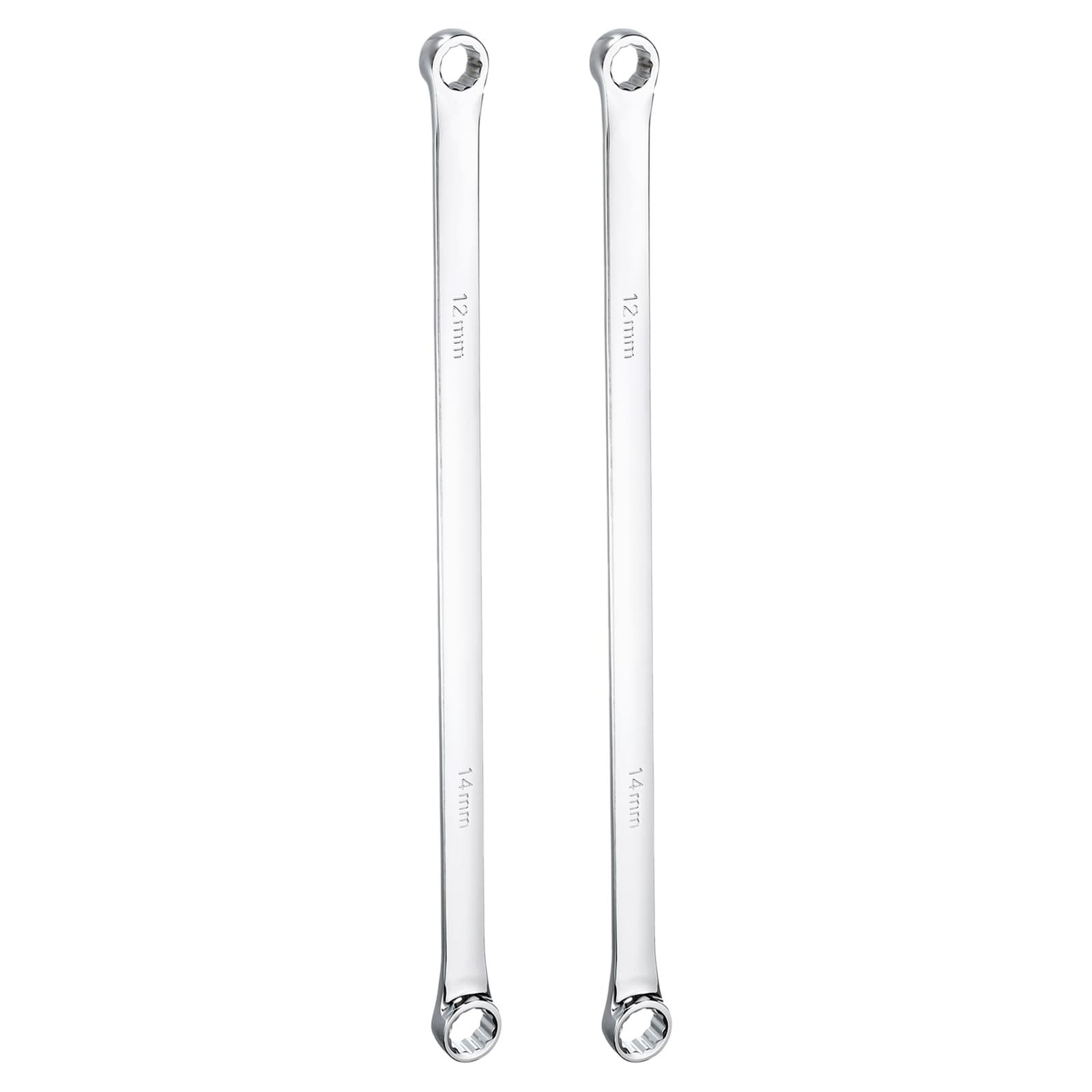 HARFINGTON 2pcs Double End Box Wrench 12 x 14 mm Metric 12 Point 0 Degree Offset Extra Long Double End Box Ratcheting Wrench Carbon Steel Polished Long Spanner Tools for Repairs