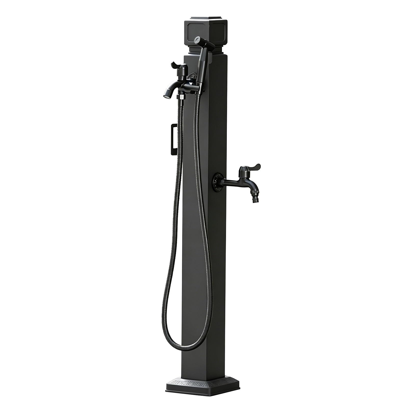 Outdoor Faucet, Freestanding Garden Water Column with Spray Gun & Hose Rack, Floor Mounted Hydrant Water Tap for Irrigation/Washing, Matte Black(A,Height: 80cm/31.5in)