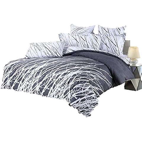 Swanson Beddings Tree Branches 5-Piece 100% Cotton Bedding Set: Duvet Cover, Two Pillow Shams and Two Euro Shams (Grey-White, King) Cover