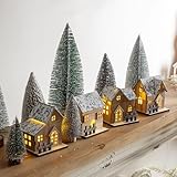 12 piezas/conjuntos de aldeas de Navidad, 4 piezas de blanco nevado casas de Navidad con 8 piezas de navidad iluminadas...