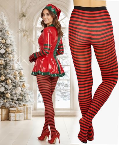 Image of ToBeInStyle Women's Thin Horizontal Stripe Opaque Tights Pantyhose - Regular or Plus