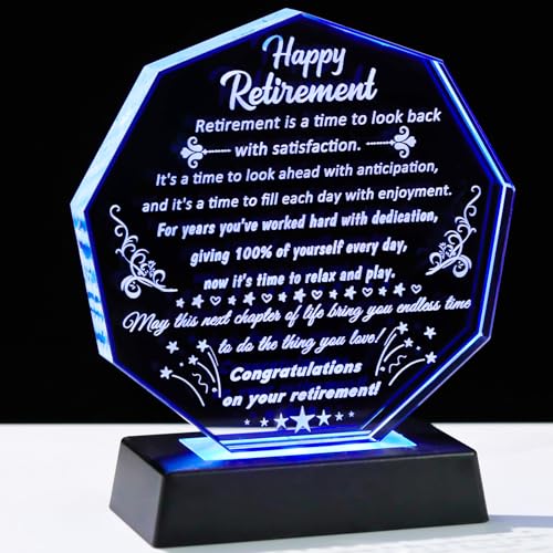 YWHL Retirement Plaque Gifts for Woman Men 2024, Best Farewell Keepsakes with LED Base, Going Away Gift for Retired Friends Coworkers