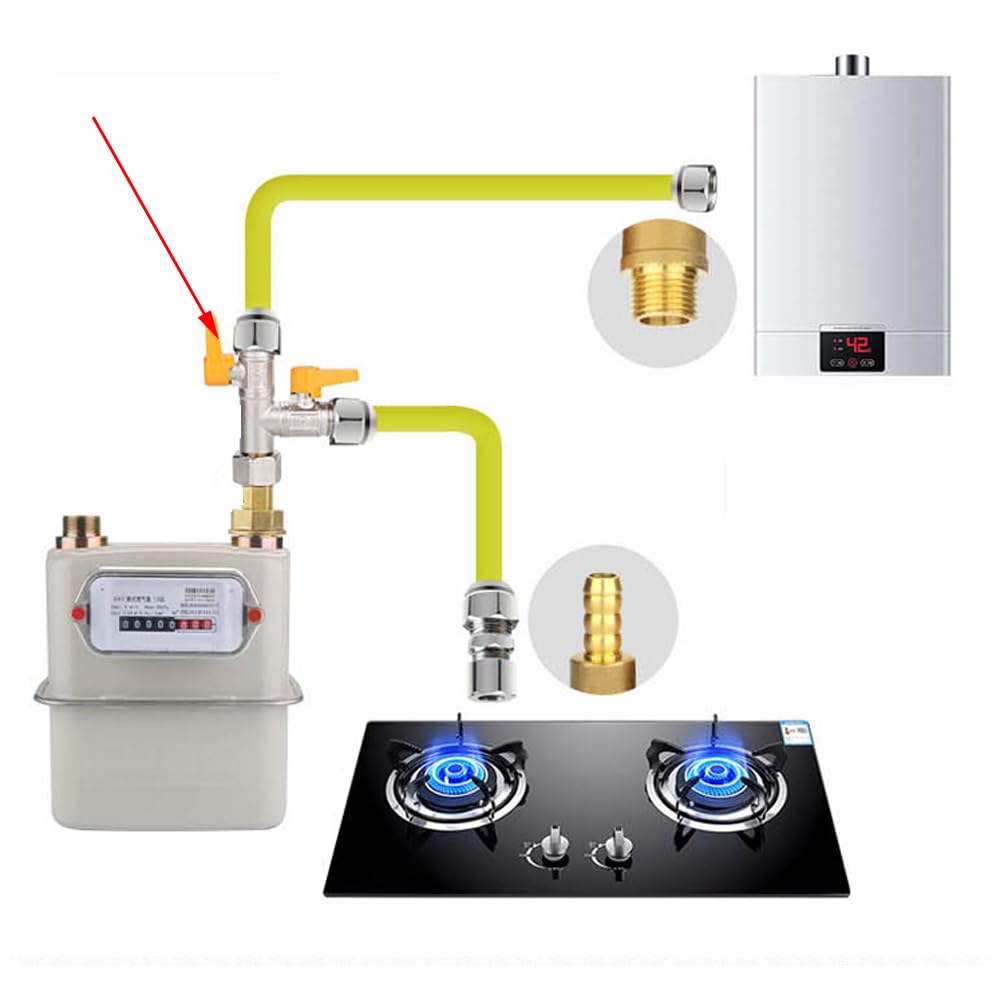 Vanne à boisseau sphérique à gaz à 2 voies, 2 voies avec marche/arrêt individuel, robinet 1/2" Séparateur en T Robinet à boisseau sphérique à gaz en laiton pour la cuisine à domicile