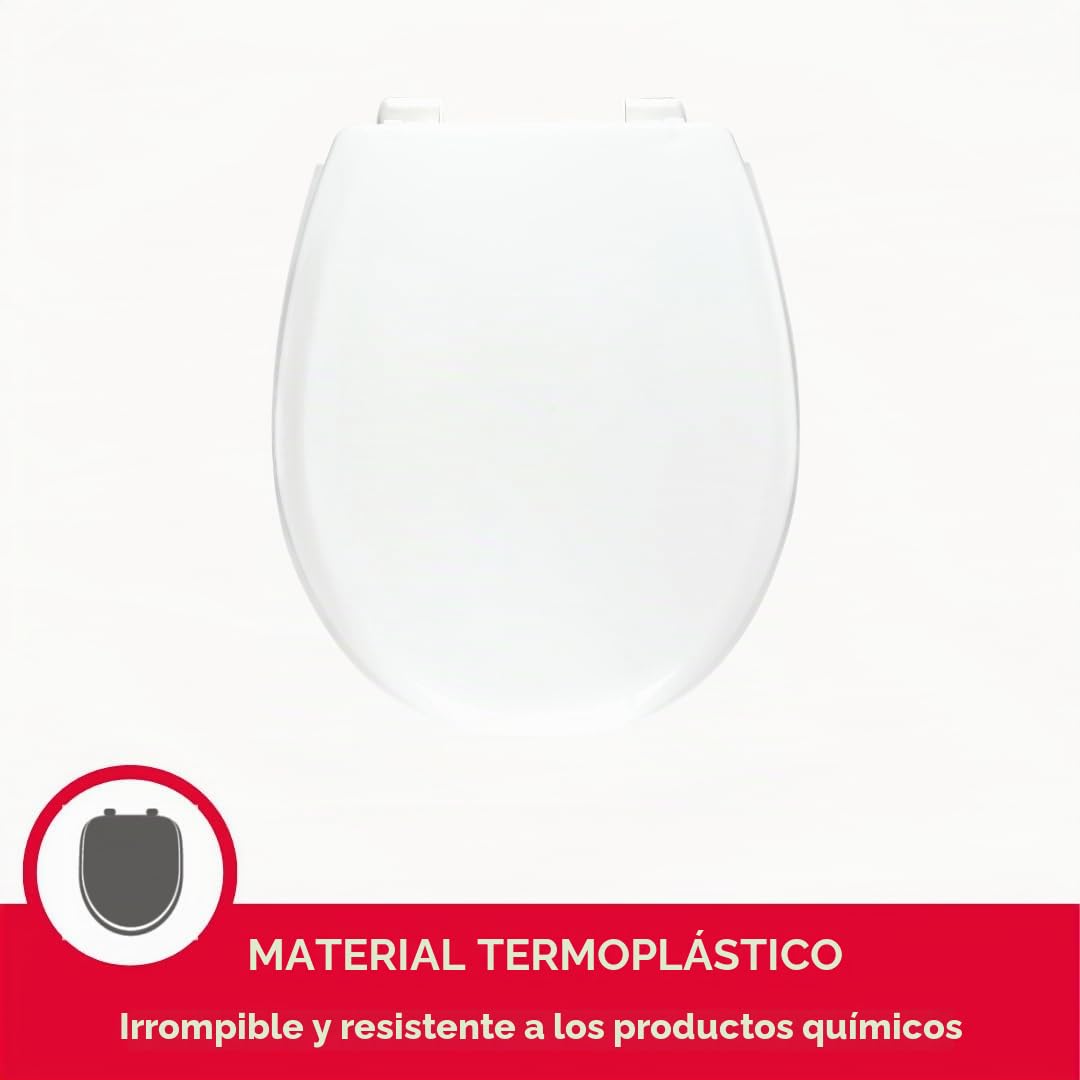 Wirquin, blanco 20719017 - Tapa de inodoro de neón termoplástico en forma de U con bisagras de plástico Lock