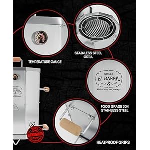 EL BARRIL 20lbs Stainless Steel Foldable Charcoal Smoker & Grill Barrel – Portable Outdoor Smokers with Grilling Accessories EL BARRIL 20lbs Stainless Steel Foldable Charcoal Smoker Grill Barrel–Portable Outdoor Smokers with Grilling Accessories