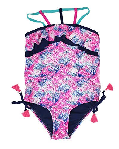 Limited Too Girls Printed UPF 50 Sun Protection Swimsuit with Matching Bottoms (Bright Pink/Blue, 7/8)2