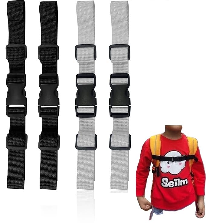 BASRI 2Pack Adjustable Quick Release Backpack Strap - Chest Strap for Travel Backpack, Camping Backpack - Reduces Back Strain & Improves Fit (Compatible with All Backpacks) (Black, 1.5 Inch)