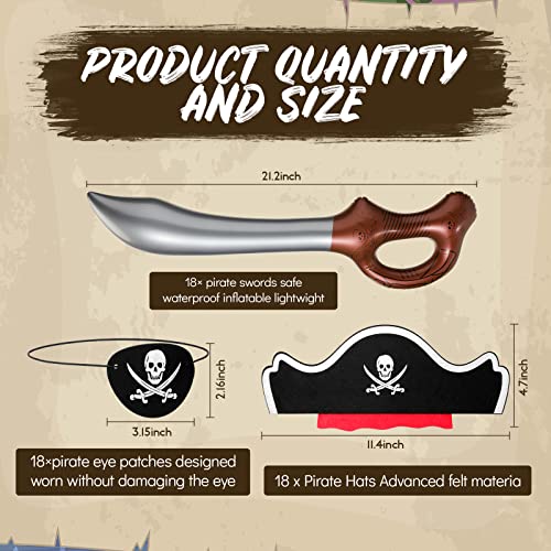 54 Pieces Pirate Party Set Pirate Hat Set Pirate Theme Party Supplies Halloween Costume Party Includes 18 Pirate Hats 18 Pirate Eye Patches 18 Inflatable Swords For Cosplay Fancy Dress Stage Props #TOP1