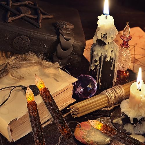 Lpraer 6Pack Real Wax Pillar Taper Candle Primitive Drip Candles Flameless Flickering Led Lights Dipped Battery Operated Halloween Decoration Set Wedding Party Festival Church Decor,Brown thumb #5