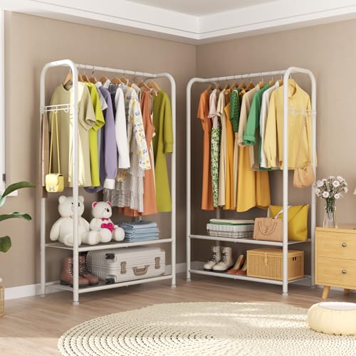 SINGAYE Clothing Racks Portable for Hanging Clothes Garment Rack Heavy Duty Clothes Rack Storage Coat Hanger Stand Portable Closet to Hang with Shelves Wardrobe Standing Organizer Drying White - Thumbnail 5