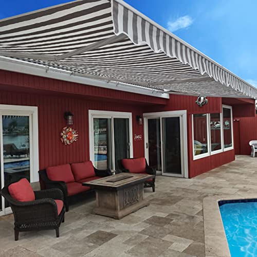 Aleko AW10X8GREYWHT-FBM Home Patio Awning | Retractable Handle Crank Deck Canopy thumb #8