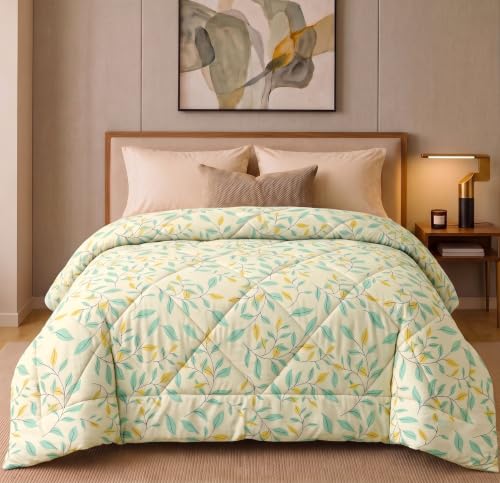 Image of HOMEKART 220 GSM Reversible Microfiber AC Comforter /Duvets for Mild Winter | All Season King Size 3 Layered Quilted Blanket for Double Bed (220 cm x 240 cm,Leaf Printe