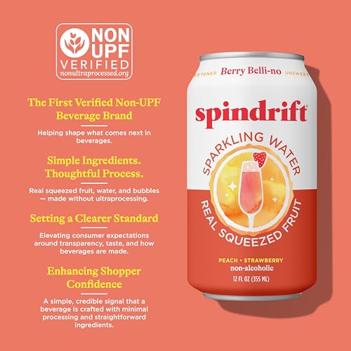 Image of Spindrift Sparkling Water, Berry Belli-no Flavored, Made with Real Squeezed Fruit, 12 Fl Oz Cans, Pack of 24 (Only 13 Calories per Can)
